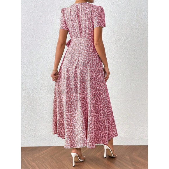 🌟 Frenchy Ditsy Floral Print Knot Side Wrap Dress - Picture 4 of 11